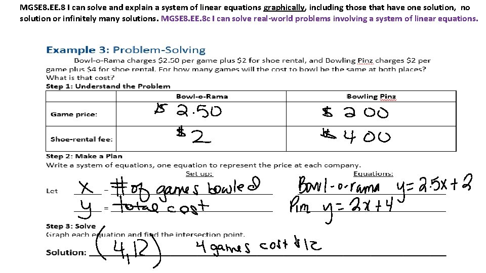 MGSE 8. EE. 8 I can solve and explain a system of linear equations