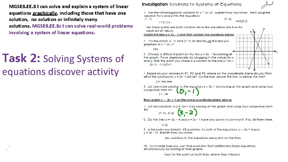 MGSE 8. EE. 8 I can solve and explain a system of linear equations