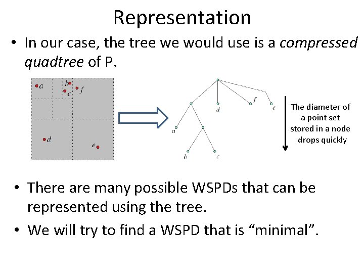 Representation • In our case, the tree we would use is a compressed quadtree