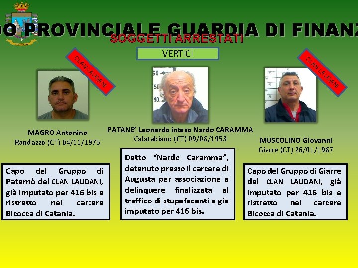 DO PROVINCIALE GUARDIA DI FINANZ SOGGETTI ARRESTATI VERTICI C LA N LA U D