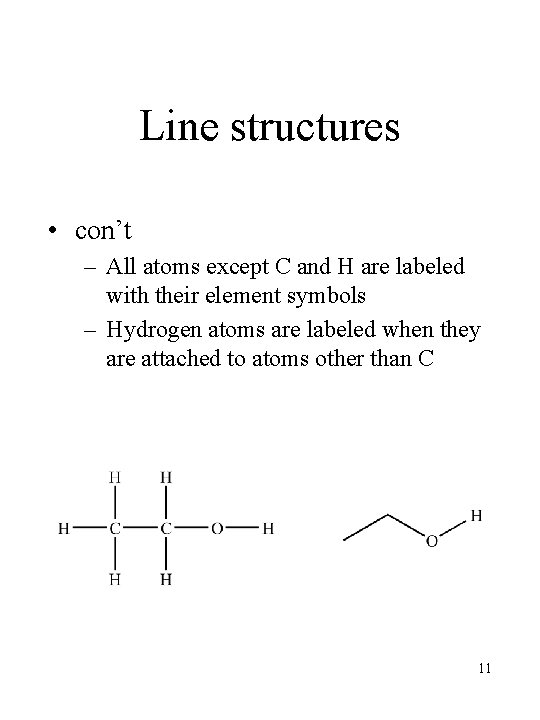 Line structures • con’t – All atoms except C and H are labeled with