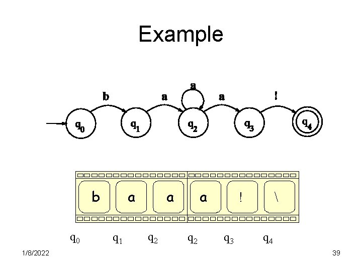 Example b q 0 1/8/2022 a q 1 a a q 2 ! q