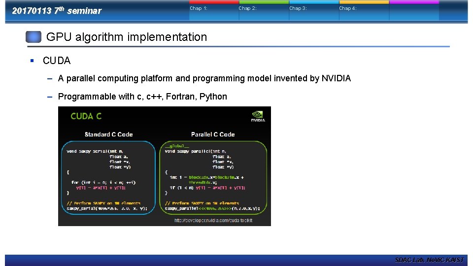20170113 7 th seminar Chap 1: Chap 2: Chap 3: Chap 4: GPU algorithm