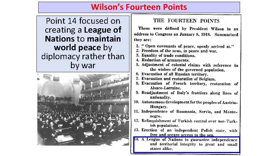 Wilson’s Fourteen Points Point 14 focused on creating a League of Nations to maintain