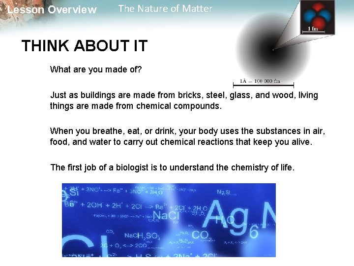 Lesson Overview The Nature of Matter THINK ABOUT IT What are you made of?