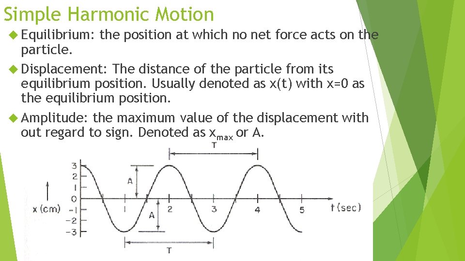 Simple Harmonic Motion Equilibrium: the position at which no net force acts on the