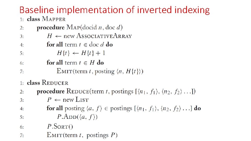 Baseline implementation of inverted indexing 