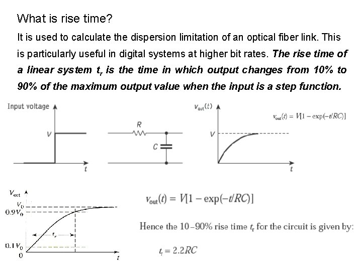 What is rise time? It is used to calculate the dispersion limitation of an