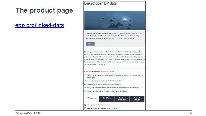 The product page epo. org/linked-data European Patent Office 17 