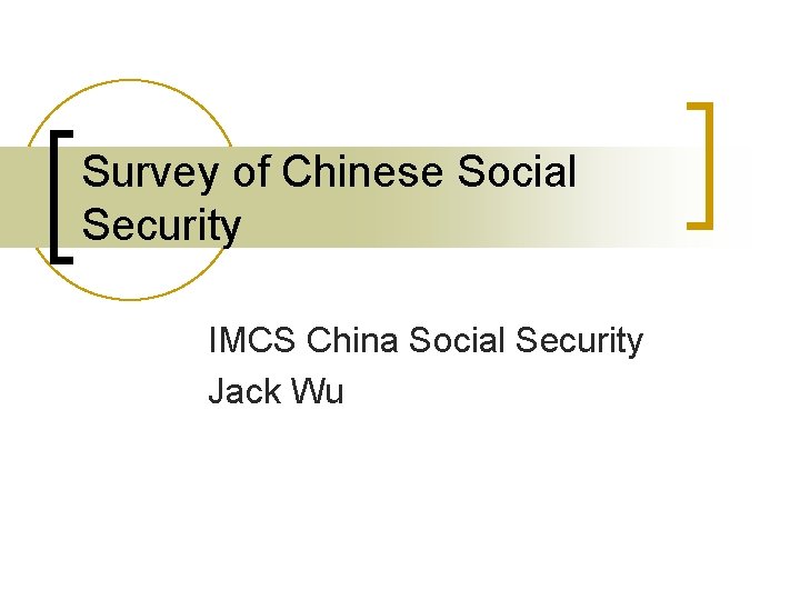 Survey of Chinese Social Security IMCS China Social Security Jack Wu 