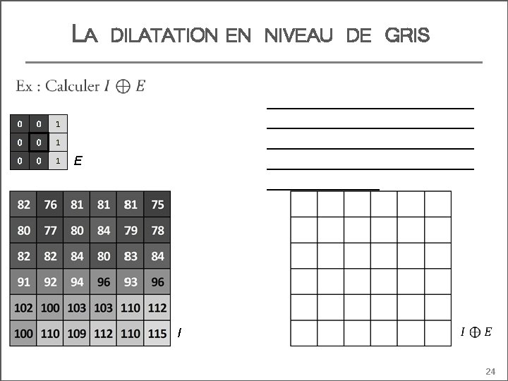 LA DILATATION EN NIVEAU DE GRIS ______________________ ______ E I 24 