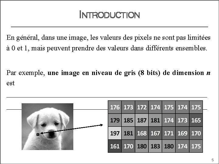 INTRODUCTION En général, dans une image, les valeurs des pixels ne sont pas limitées