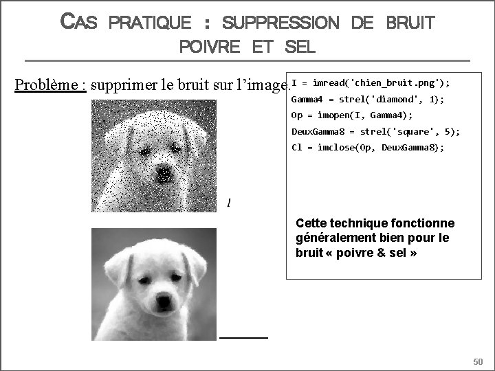 CAS PRATIQUE : SUPPRESSION DE BRUIT POIVRE ET SEL Problème : supprimer le bruit