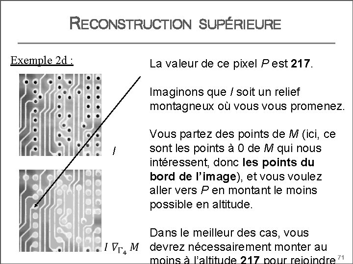 RECONSTRUCTION Exemple 2 d : SUPÉRIEURE La valeur de ce pixel P est 217.