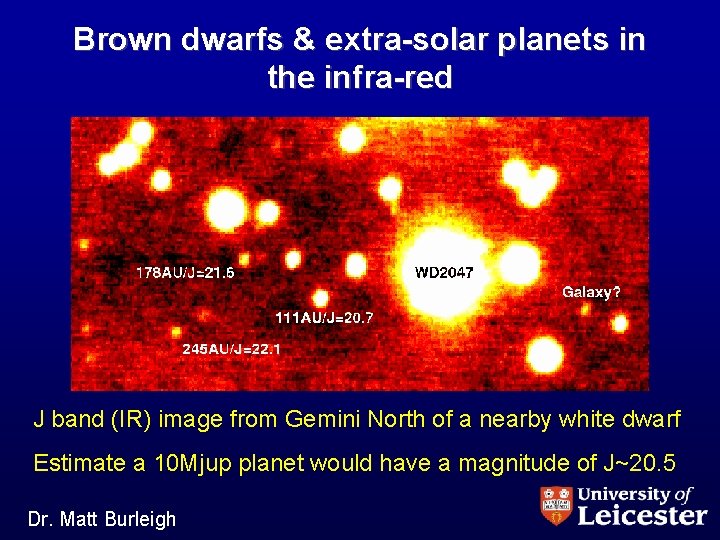 Brown dwarfs & extra-solar planets in the infra-red J band (IR) image from Gemini