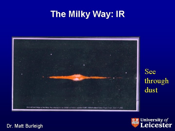 The Milky Way: IR See through dust Dr. Matt Burleigh 