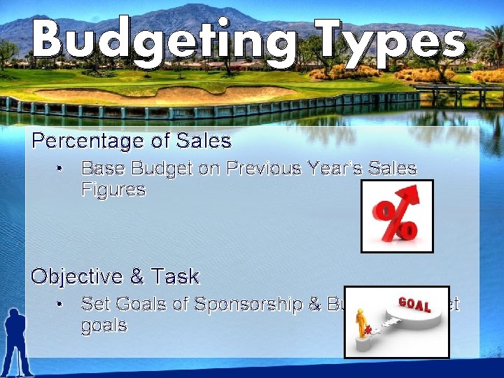 Budgeting Types Percentage of Sales • Base Budget on Previous Year’s Sales Figures Objective