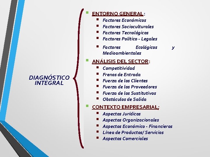 § ENTORNO GENERAL: § § § Factores Económicos Factores Socioculturales Factores Tecnológicos Factores Político