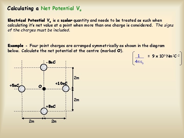 Calculating a Net Potential Ve Electrical Potential Ve is a scalar quantity and needs