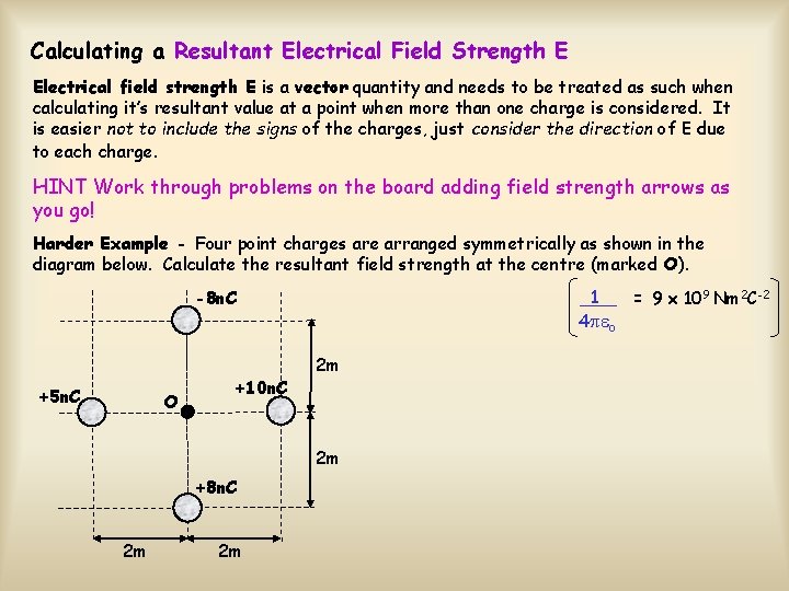 Calculating a Resultant Electrical Field Strength E Electrical field strength E is a vector