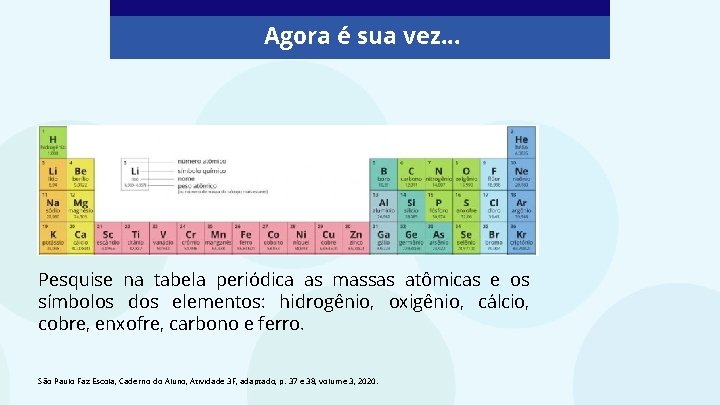 Agora é sua vez. . . Pesquise na tabela periódica as massas atômicas e