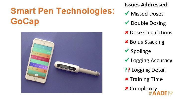 Smart Pen Technologies: Go. Cap Issues Addressed: Missed Doses Double Dosing Dose Calculations Bolus