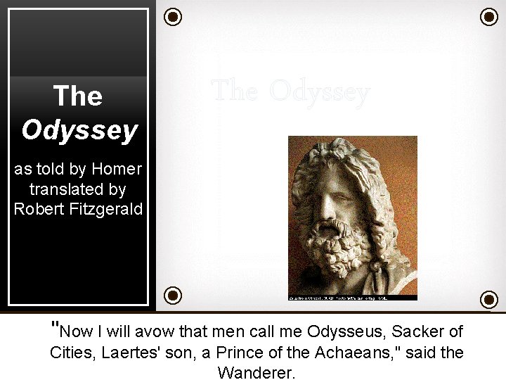 The Odyssey as told by Homer translated by Robert Fitzgerald "Now I will avow