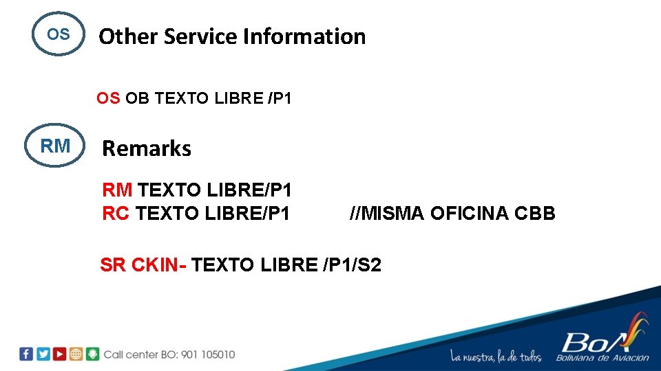 OS Other Service Information OS OB TEXTO LIBRE /P 1 RM Remarks RM TEXTO