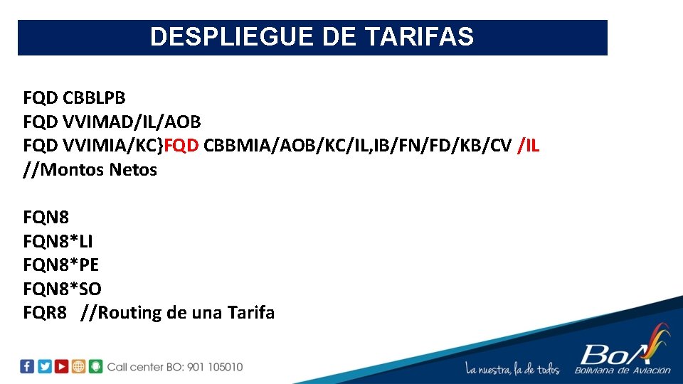 DESPLIEGUE DE TARIFAS FQD CBBLPB FQD VVIMAD/IL/AOB FQD VVIMIA/KC}FQD CBBMIA/AOB/KC/IL, IB/FN/FD/KB/CV /IL //Montos Netos