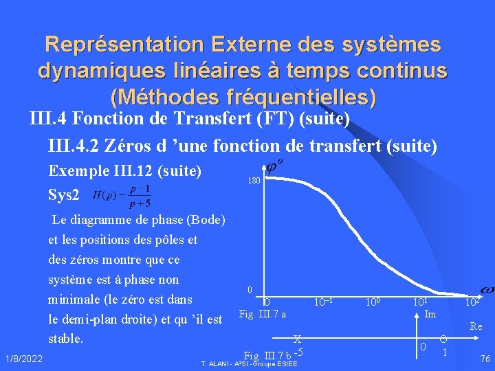 Représentation Externe des systèmes dynamiques linéaires à temps continus (Méthodes fréquentielles) III. 4 Fonction