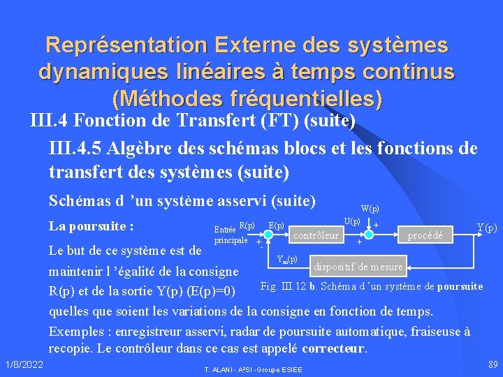 Représentation Externe des systèmes dynamiques linéaires à temps continus (Méthodes fréquentielles) III. 4 Fonction