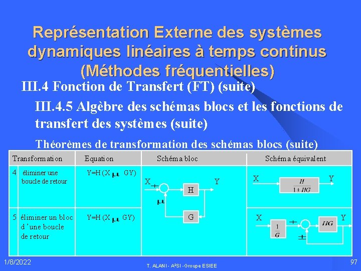 Représentation Externe des systèmes dynamiques linéaires à temps continus (Méthodes fréquentielles) III. 4 Fonction