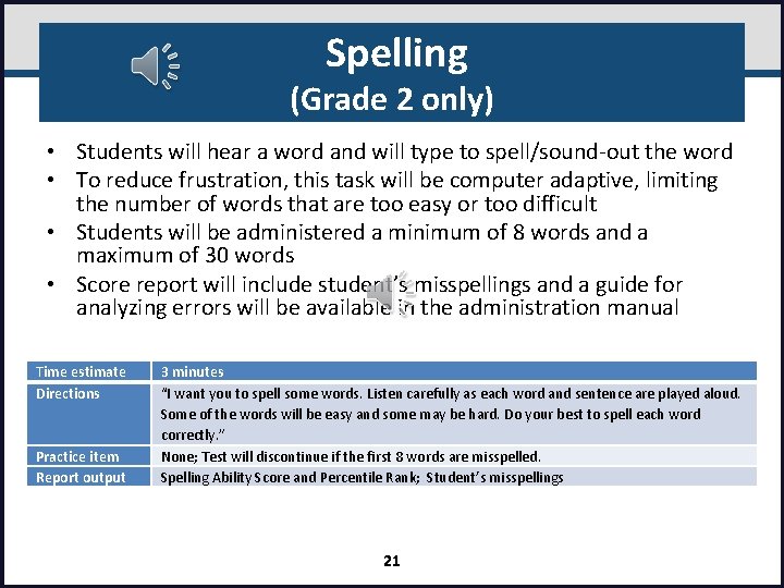 Spelling (Grade 2 only) • Students will hear a word and will type to