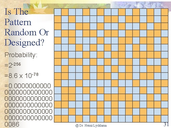 Is The Pattern Random Or Designed? Probability: =2 -256 =8. 6 x 10 -78