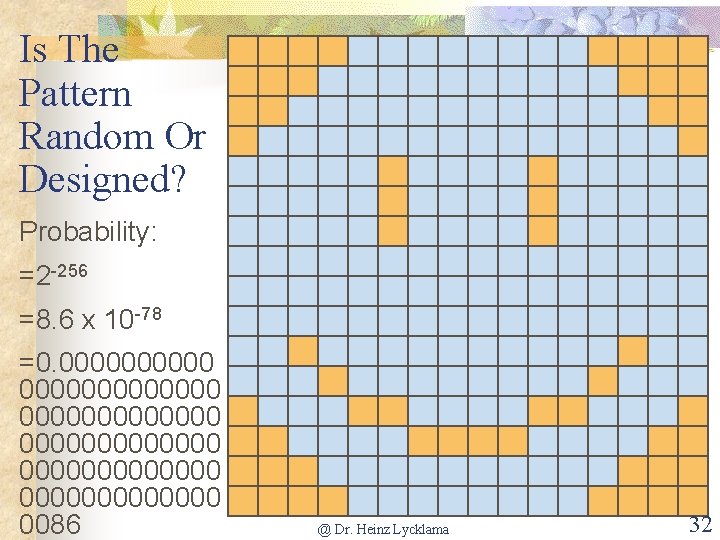 Is The Pattern Random Or Designed? Probability: =2 -256 =8. 6 x 10 -78