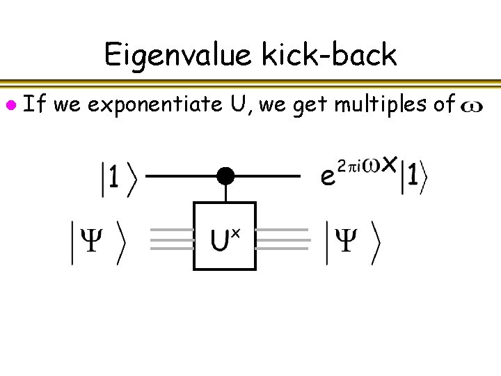Eigenvalue kick-back l If we exponentiate U, we get multiples of 