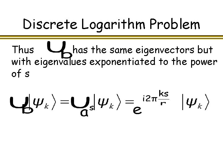 Discrete Logarithm Problem Thus has the same eigenvectors but with eigenvalues exponentiated to the