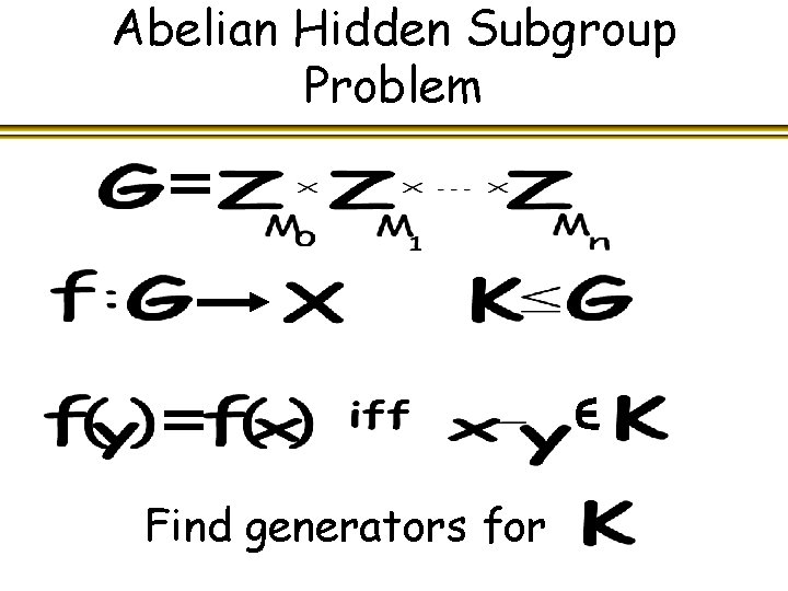 Abelian Hidden Subgroup Problem Find generators for 