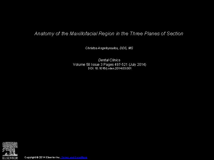 Anatomy of the Maxillofacial Region in the Three Planes of Section Christos Angelopoulos, DDS,