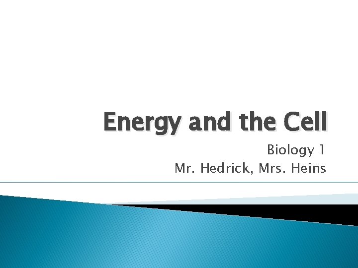 Energy and the Cell Biology 1 Mr. Hedrick, Mrs. Heins 