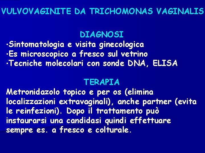 VULVOVAGINITE DA TRICHOMONAS VAGINALIS DIAGNOSI • Sintomatologia e visita ginecologica • Es microscopico a