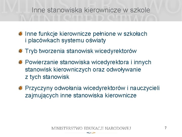 Inne stanowiska kierownicze w szkole Inne funkcje kierownicze pełnione w szkołach i placówkach systemu