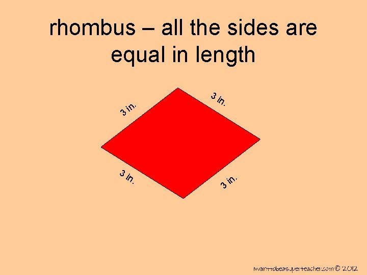 rhombus – all the sides are equal in length 3 in. 3 i n.