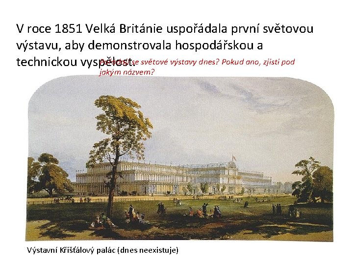 V roce 1851 Velká Británie uspořádala první světovou výstavu, aby demonstrovala hospodářskou a Pořádají