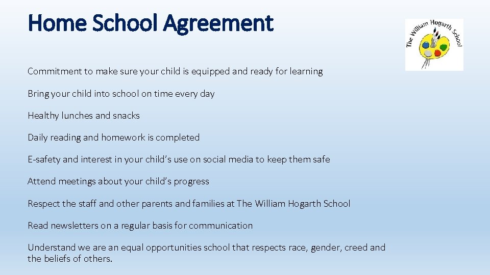 Home School Agreement Commitment to make sure your child is equipped and ready for