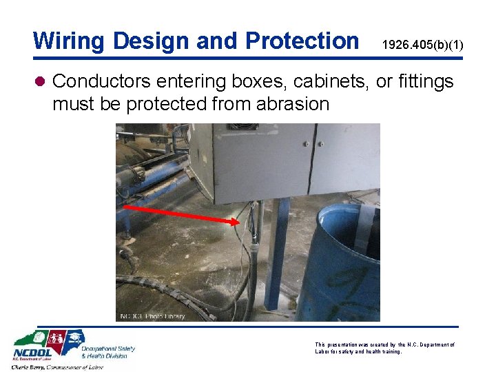 Wiring Design and Protection 1926. 405(b)(1) l Conductors entering boxes, cabinets, or fittings must