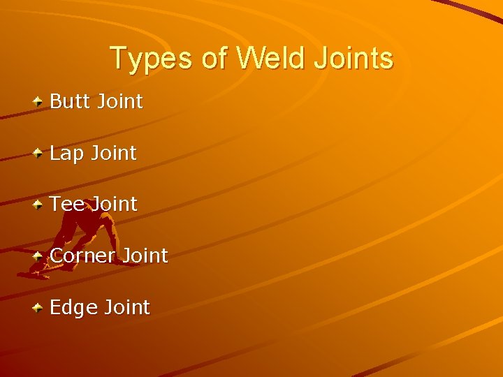 Types of Weld Joints Butt Joint Lap Joint Tee Joint Corner Joint Edge Joint