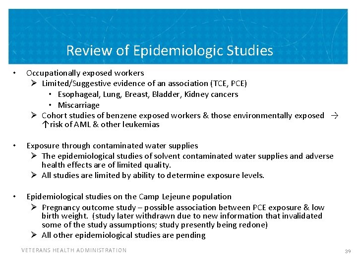 Review of Epidemiologic Studies • Occupationally exposed workers Ø Limited/Suggestive evidence of an association Review of Epidemiologic Studies • Occupationally exposed workers Ø Limited/Suggestive evidence of an association