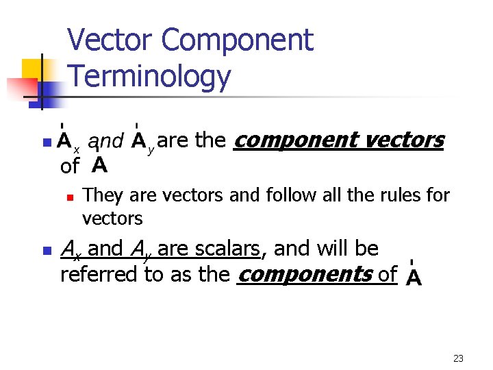 Vector Component Terminology n of n n are the component vectors They are vectors