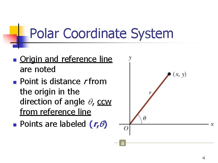 Polar Coordinate System n n n Origin and reference line are noted Point is